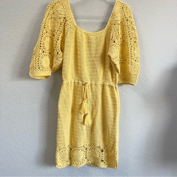 Spell Let The Sunshine In Crochet Mini Dress Yellow Size Small - Picture 3 of 7